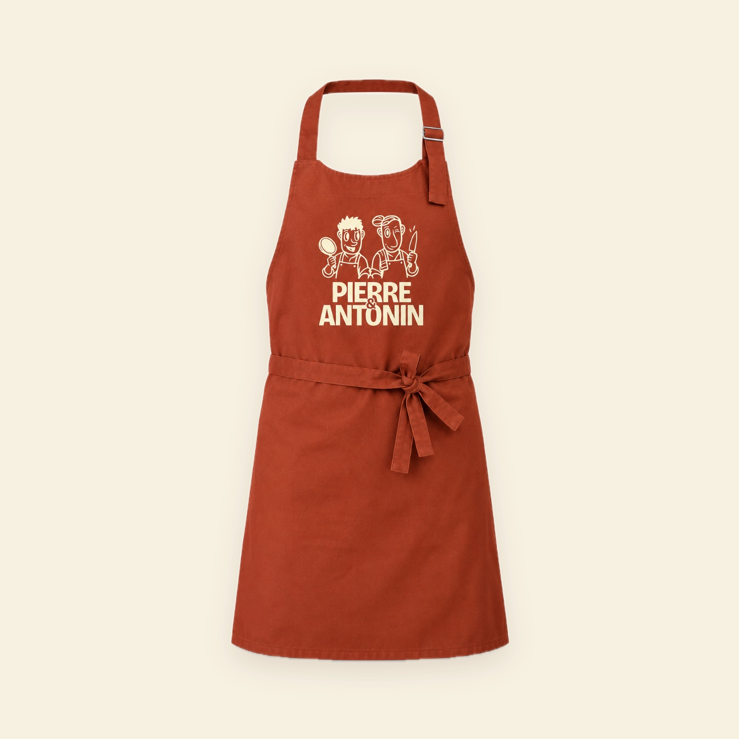 Tablier de cuisine Pierre & Antonin terracotta, logo imprimé